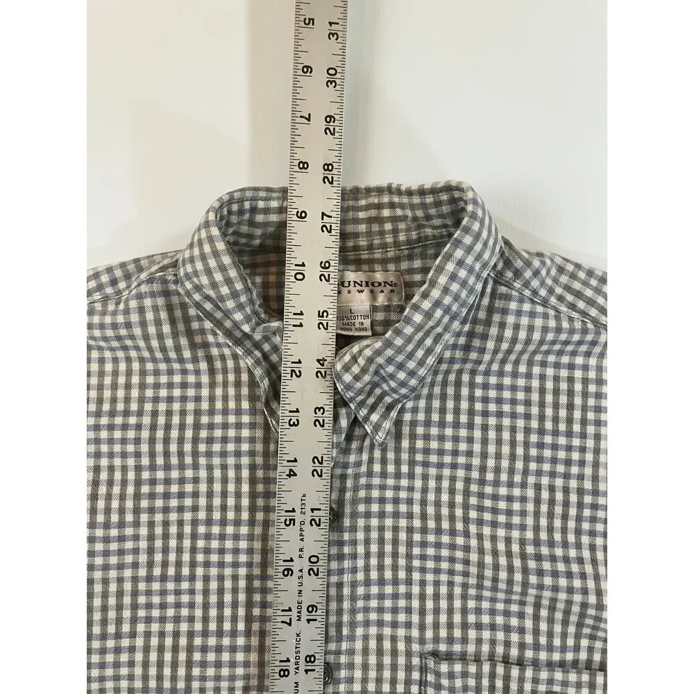 Re-Union Menswear Men’s L Plaid Button Up Shirt 100% Cotton Made Hong Kong